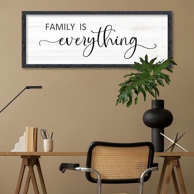 AuraPeak Family Is Everything Wall Decor Rustic Dining Room Sign for Horizontal Home Living Room Entryway Hallway Wood Hanging Plaque Wall Art Decoration (Black 40"×15")