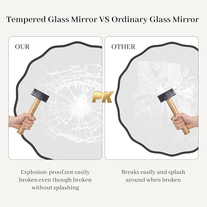 HOMECOOKIN 32" Wavy Round Wall Mirror, Black Scalloped Circle Mirror Edge Round with Metal Frame, Modern Decorative Hanging/Leaning Mirrors for Bathroom, Hotels, Hallway, Entryway, Vanity, Office