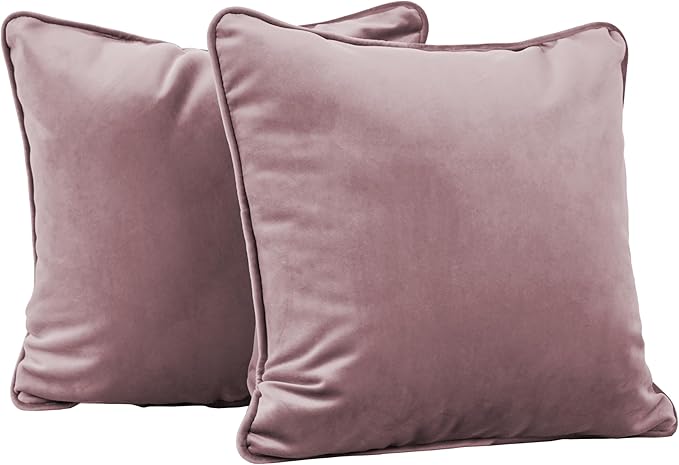 FDP 15" x 15" Velvet Square Pillow Set with Piping Decorative Throw Pillow for Home Dcor in Living Room, Bedroom or Lounge (2-Pack) - Mauve, 15157-112