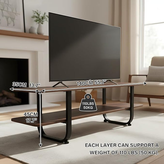 Tiita Bamboo TV Stand with Storage for TV up to 65 inch, Bamboo Rattan TV Console Entertainment Center with 2 Open Shelf, Mid Century Modern Media Console for Living Room, Bedroom