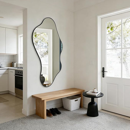 Irregular Wall Mirror, 47"x22" Asymmetrical Aesthetic Mirror with Metal Frame, Modern Organic Shaped Mirror for Living Room Bedroom Hallway Entryway, Horizontal or Vertical Hanging