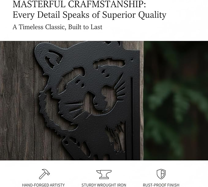 Quanqiuyi Funny Raccoon Wall Art - Rustproof Metal Sculpture for Outdoor Garden & Patio Decor, Wilderness Theme Novelty Gift