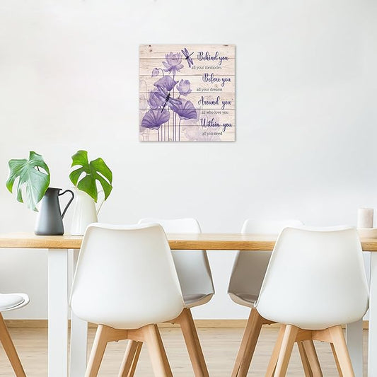 LB Motivational Wall Art Inspirational Quotes with Purple Floral Dragonfly Canvas Wall Art Plant Pictures Wall Decor for Living Room Bedroom Bathroom Office Home Framed Ready to Hang 12Lx12W Inch