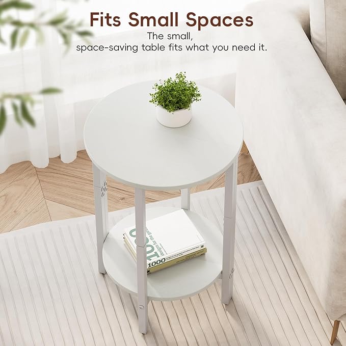 Vagusicc Side Table, Small Round End Table, Set of 2 Half Round Side Table Half Moon Tables, Circle Table Small Round Coffee Table for Living Room, Thin Accent Sofa Table Narrow Entryway Tables, White