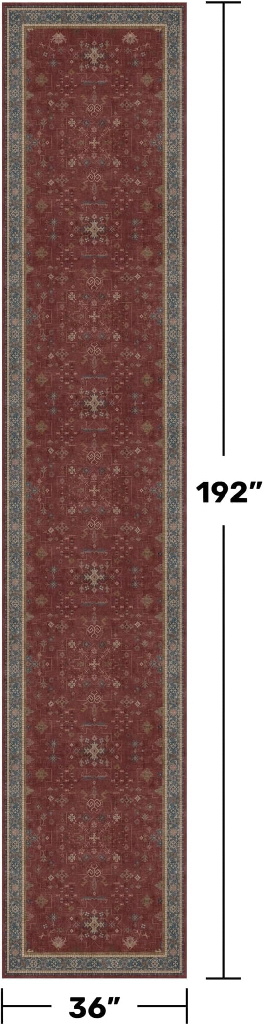 Hazo Haus Boho Washable 3x16 Extra Long Hallway Runner Rug, Burgundy Waterproof Large Kitchen Floor Rug Indoor, Non-Slip Stain & Fade Resistant, Vintage Unique Bohemian Red Décor