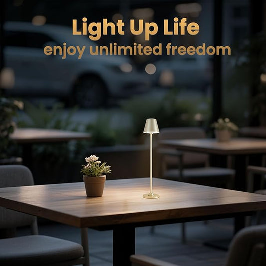 Timjorman RGB Palm-Sized Cordless Table Lamp, Rechargeable Touch Metal Bedside Lamp, 3 Brightness 3000K Warm Light, Small Table Lamp for Bedroom, Restaurant, Patio, Camping (Champagne Gold 1 Pack)
