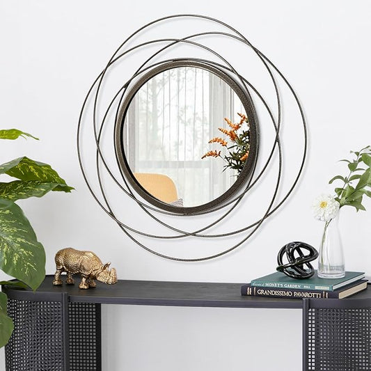 Wall Mirror Mounted Round Decorative Mirrors with Iron Metal Wire Frame Mirror for Wall, Home Decorative Bathroom Vanity, Living Room or Bedroom Large 20β