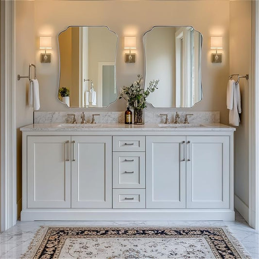 ANDY STAR 24"x36" Brushed Nickel Mirror, Scalloped Bathroom Wall Mirror with Metal Frame for Vanity, Vintage Notched Edges Design Ideal for Entryway, Living Room & Bedroom Decor