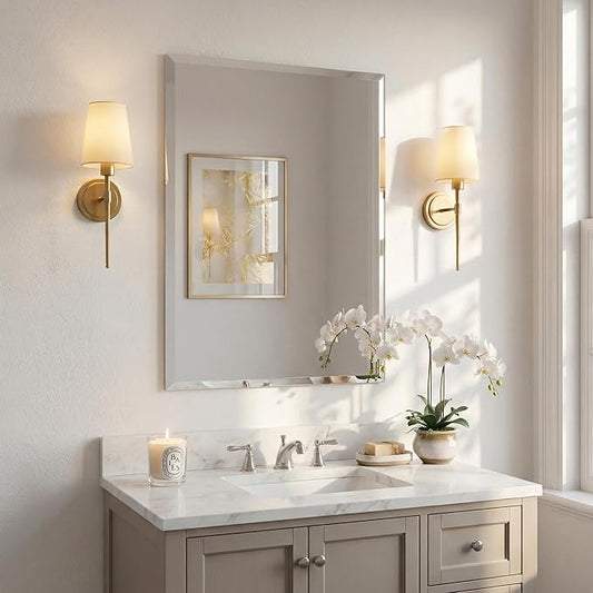 24x36 Inch Frameless Bathroom Mirror with Solid Backing, Large Rectangular Beveled Wall Mirror for Over Sink, Vertical or Horizontal Vanity Mirror for Bathroom, Bedroom, Living Room