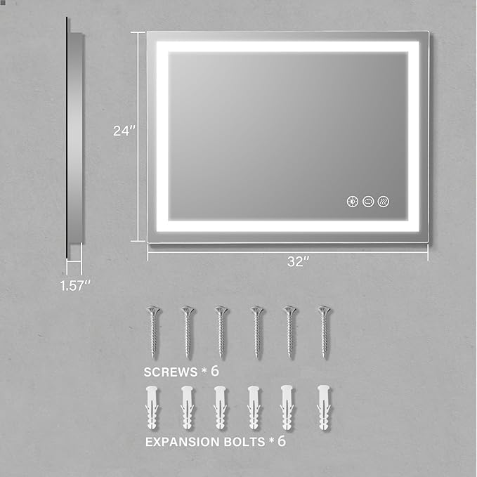 32"x 24" LED Bathroom Mirror Vanity Mirror, Anti-Fog, Dimmable, Color Temperature Adjustable 3000-6000K, Switch-held Memory Led Wall Mirror Suitable for Bathroom, Vanity (Vertical/Horizontal)