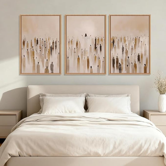 HLNIUC Jesus Feeds The 5000 Easter Christian Wall Art Set of 3, Minimalist Canvas Wall Decor, Bible Scripture 24"x36" Framed Art, Abstract Religious Prints for Living Room, Bedroom, Church
