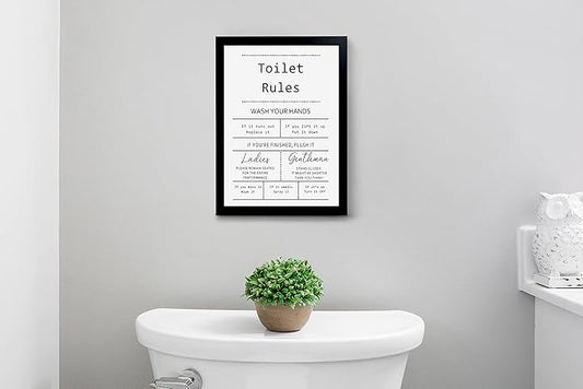 YongArt Toilet Rules Quotes Bathroom Sign - Funny Decor Signs, Funny Bathroom Wall Art, Toilet Art, Guest Wall Decor