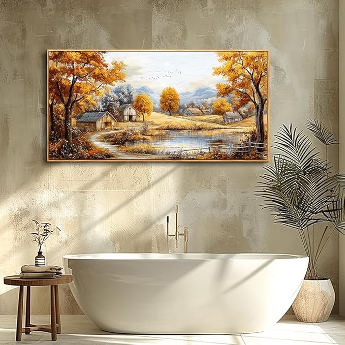 Wood Farmed Canvas Wall Art For Living Room Large Wall Decor For Office Bedroom Decorations Autumn Forest Landscape Pictures Farmhouse Painting Artwork Room Wall Mural Aesthetic Home Decor 30x60 In