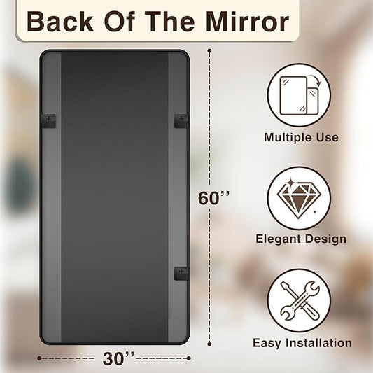 Bathroom Vanity Mirror for Wall, 60"x30" Wall Mounted Bathroom Mirror for Over Sink with Sturdy Metal Frame, Vertical or Horizontal, Living Room, Bedroom, Entryway(Black)