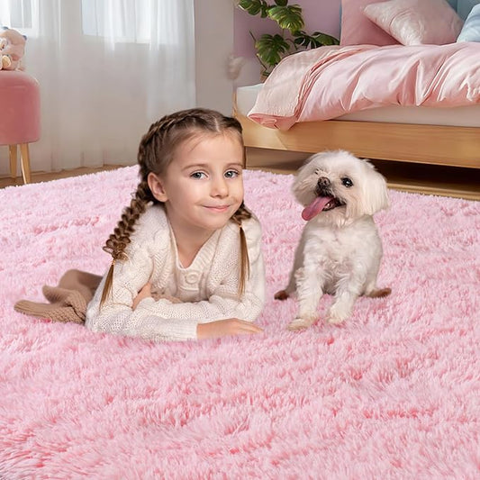qulint 10x14 Area Rugs for Living Room, Large Fluffy Pink Rugs for Bedroom Girls Soft Shag Shaggy Modern Carpet, Fuzzy Alfombra for Dorm Room Kid Room Playroom Home Decor (10ft x 14ft, Pink)