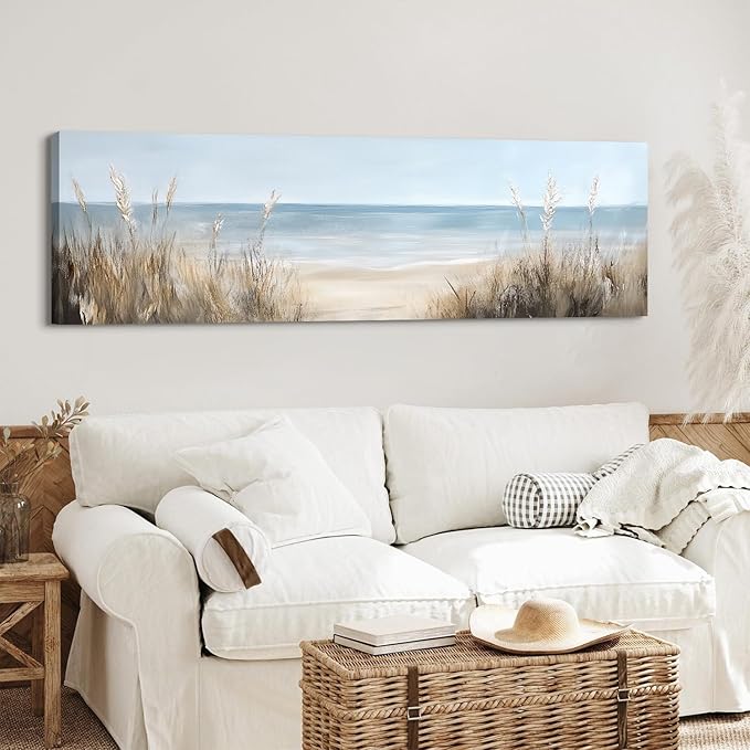 Large Abstract Ocean Wall Art Beach Picture Coastal Room Decor Seaside Landscape Wall Decor Nautical Canvas Prints Poster Seascape Painting for Living Room Bathroom Vintage Nature Sea Artwork Decorations 14x48"