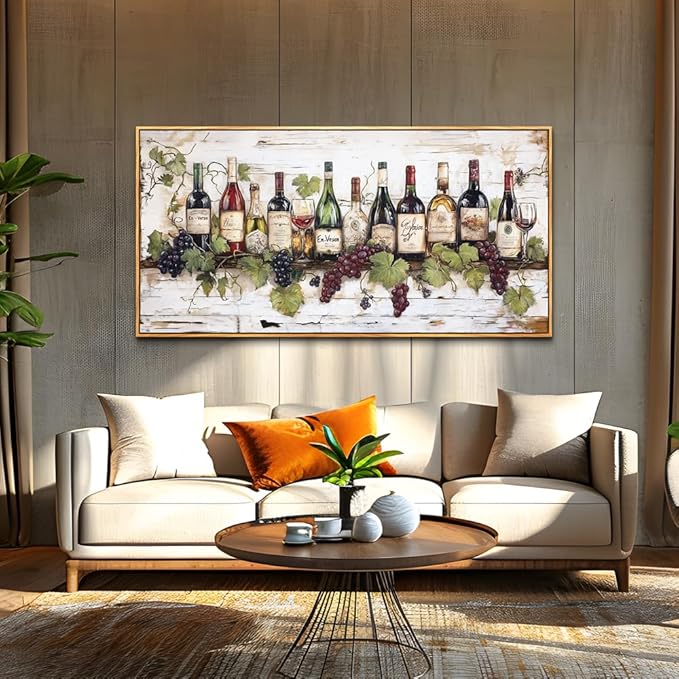 ZUITINGHUA Wood Framed Canvas Wall Art For Living Room Large Wall Decor For Kitchen Bedroom Decorations Wine Landscape Pictures Wine Cabinet Paintings Artwork Aesthetic Mural Home Decor 30x60 In