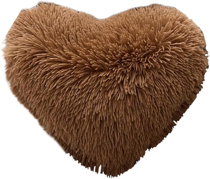 MorroMorn Fluffy Heart Throw Pillows, Shaggy Decorative Pillow for Sofa Couch Bed, Cute Room Decor Decorations for Women Girls Kids (Brown)