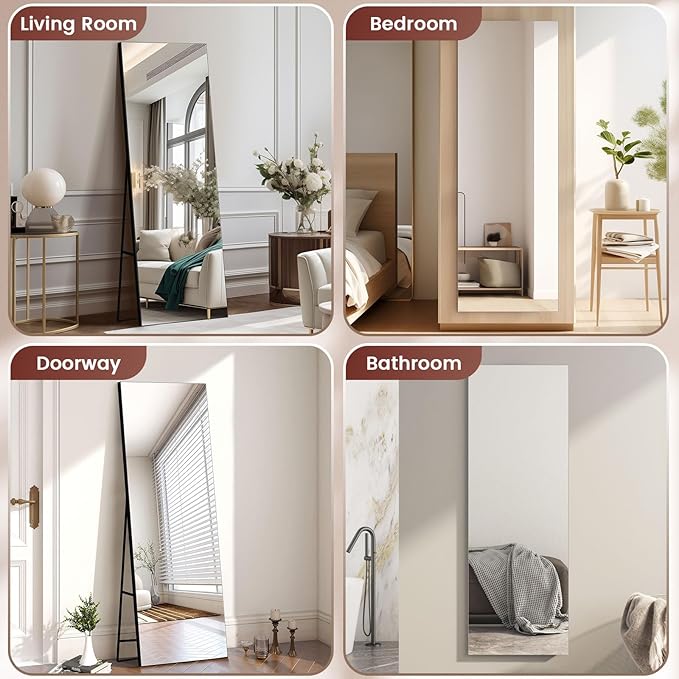 Kosmonia 58x18 Frameless Full Length Silver Coating Mirror w/Distortion Free, HD Reflection &Anti Desilvering, Tempered Glass, Easy Setup w/Stand, Wall/Standing