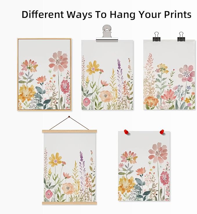 Watercolor Wildflower Wall Art Decor Colorful Flower Pictures Canvas Floral Botanical Wall Art Vintage Prints Poster Floral Painting Artwork for Living Room Bedroom 24x36 Inch Unframed Set of 3