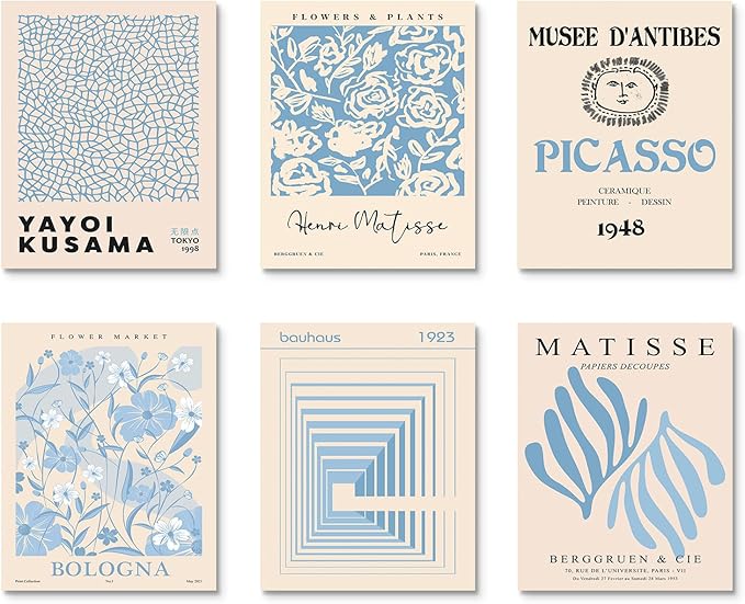 Habseligkeit Blue Master Wall Art Prints, Abstract Matisse Wall Art Exhibition Posters, Vintage Art Art Prints, Retro Room Decor for Aesthetic Bedroom(8x10inch, Unframed