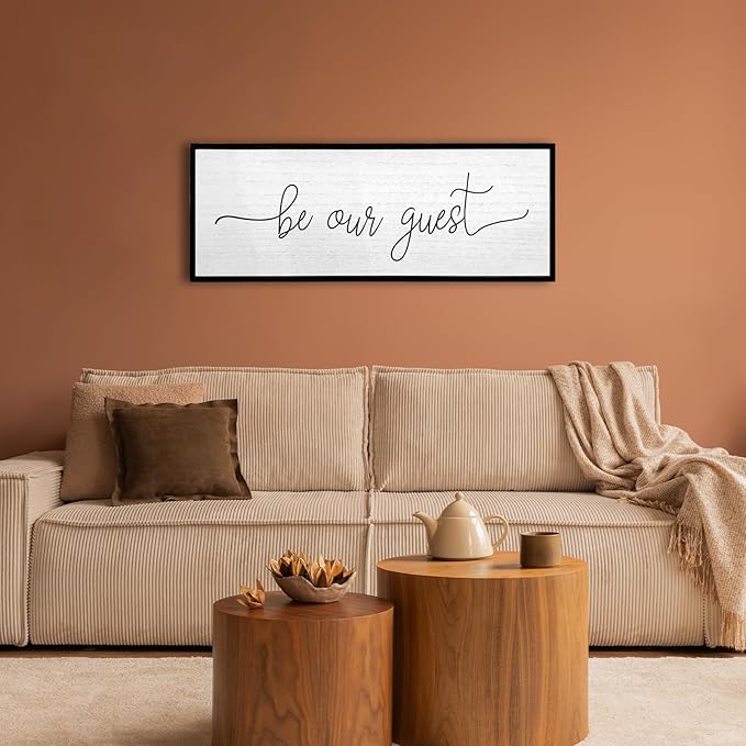 Be Our Guest Wall Decor Sign 40''×15'' Large Rustic Farmhouse Family Guest Room Bedroom Above Bed Vintage Framed Wooden Wall Art Modern Signs Simple Entryway Hanging Decoration (Black)