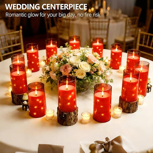 kakoya Flameless LED Candles with Timer 12 Pc Flickering Flameless Candles for Romantic Ambiance and Home Decoration Stable Acrylic Shell,with Embedded Star String,Battery Operated Candles(Red)