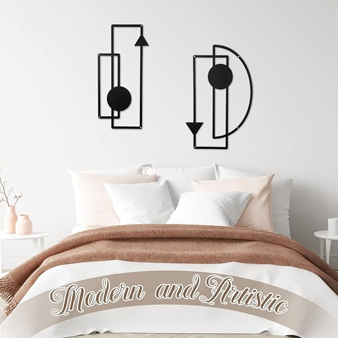 Riyiper 2 Pcs Metal Wall Art Minimalist Abstract Vertical Geometric Metal Wall Decor for Home Family Bedroom Office Decorations Gifts(Black)