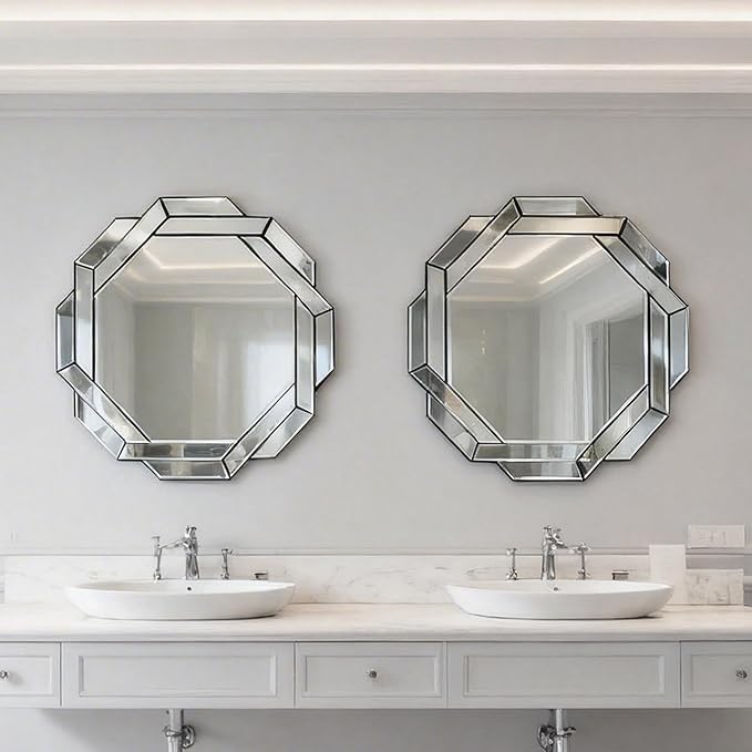 Modern Luxury Decorative Mirror with Beveled Edge,23.6" Octagon Wall Mirror, HD 1:1 Real Reflection, Shatterproof & Velvet Backed, Decor Mirror for Bathroom Living Room Entryway Bedroom 