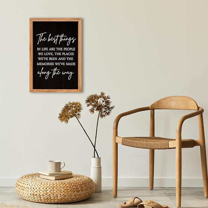 AuraPeak The Best Things In Life Family Sign for Home Wall Decor Modern Memory Family Positive Quotes Memories Farmhouse Bedroom Living Room Horizontal Adventure Hanging Art (Wood Black 16"×11")