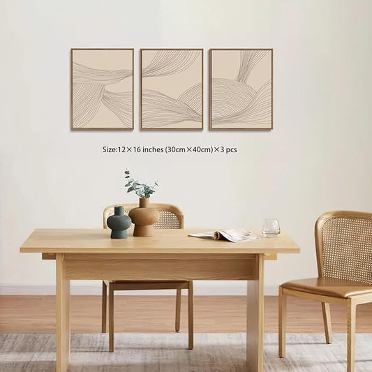myusuar 3 Piece Large Modern Abstract Canvas Framed Wall Art For Living Room, Beige Minimalist Wall Art Decor Posters Prints For Bedroom Office, 12x16in
