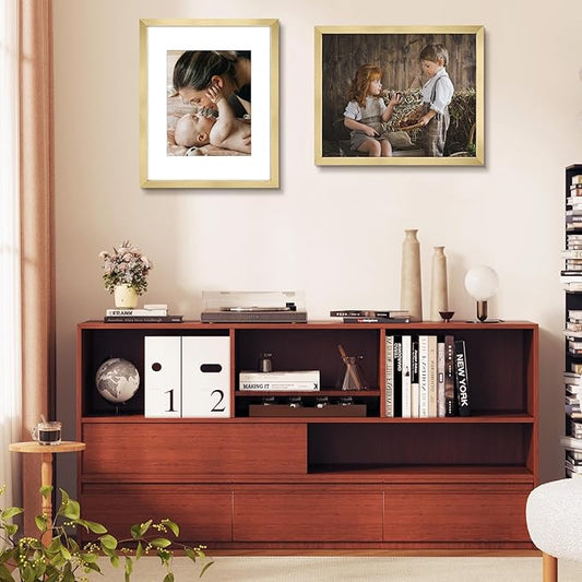 Golden State Art, 16x20 Picture Frame Set of 3 - Matted to 11x14 Photo - Engineered Wood Gallery Frame Set - Wall Mounting (Gold, 3 Pack)