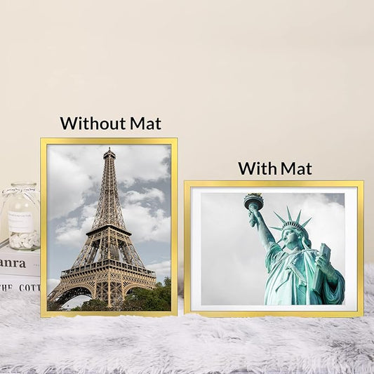 12x16 Picture Frame Set of 6, Display Pictures 11x14 with Mat or 12x16 Without Mat,Wall Gallery Photo Frames, Polished Gold