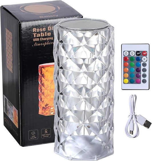 oneleaf Table Lamp Rose Crystal RGB Modern LED Cordless,Rechargeable Battery Touch Desk lamp with Remote Control, Night Light for Couple Dinner/Restaurant/Bedroom/Camp (B-Colorful)