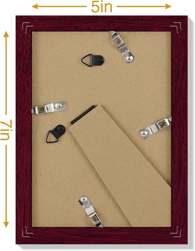 Vittanly 5x7 Picture Frames Set of 9, Display 4x6 Pictures with Mat or 5x7 without Mat, Photo Frames for Wall or Tabletop with Plexiglass, Engineered Wood, Cherry Red
