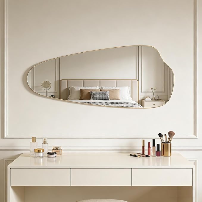 Irregular Wall Mirror Asymmetrical Mirror, Gold Mirror for Bathroom Living Room Entryway Bedroom, Decorative Modern Mirror, Tempered Glass, Shatterproof, Hangs Horizontally or Vertically (48" x 20")