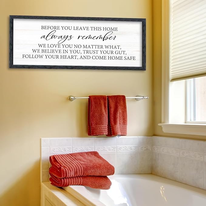 AuraPeak Before You Leave This Home Sign for We Love You Inspirational Quotes Laundry Room Living Room Wall Decor Family Entryway kitchen Wall Hanging Art (40"×15" Black)