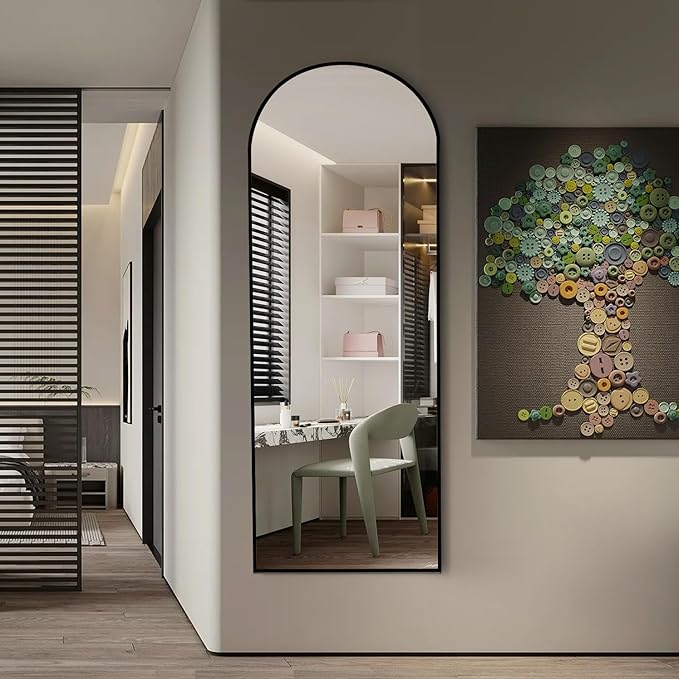 Rowjut Floor Mirror Arched Mirror Full Length 56"X20" Full Length Mirror can be Free Standing or Hanging on The Wall Used in Living Room Entrance Hall, Corridor Room Bathroom etc (Black