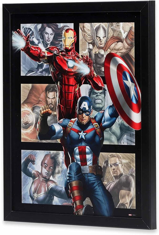 Marvel Avengers Framed Wood Wall Decor - Featuring Captain America, Iron Man and More - Classic Marvel Avengers Wall Art