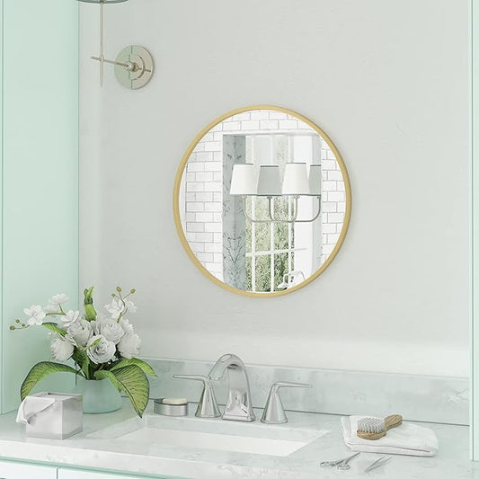 Gold Circle Wall Mirror 24 Inch Round Wall Mirror for Entryways, Washrooms, Living Rooms and More (Gold, 24")