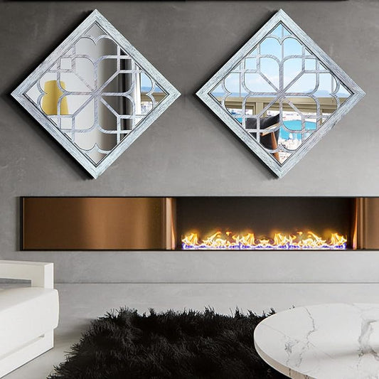 Wocred 2 PCS Square Wall Mirror,Gorgeous Rustic Farmhouse Accent Mirror,Rustic White Color Entry Mirror for Bathroom Renovation,Bedrooms,Living Rooms and More (20”)