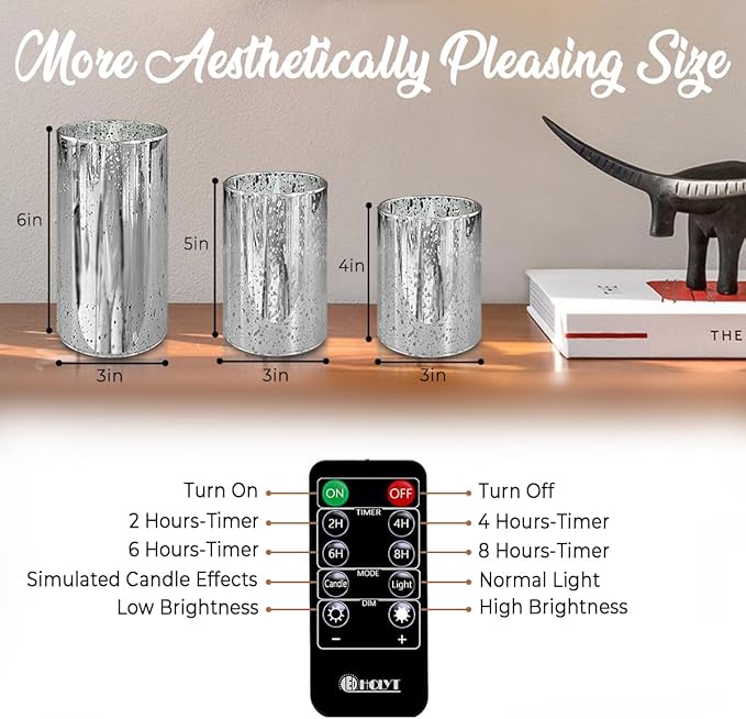 LEDHOLYT Rechargeable Flameless Candle, Flickering LED Pillar Glass Fake Candle with Remote and Timer, Built-in Battery Real Wax Electronic Candle for Room Decoration, Set of 3