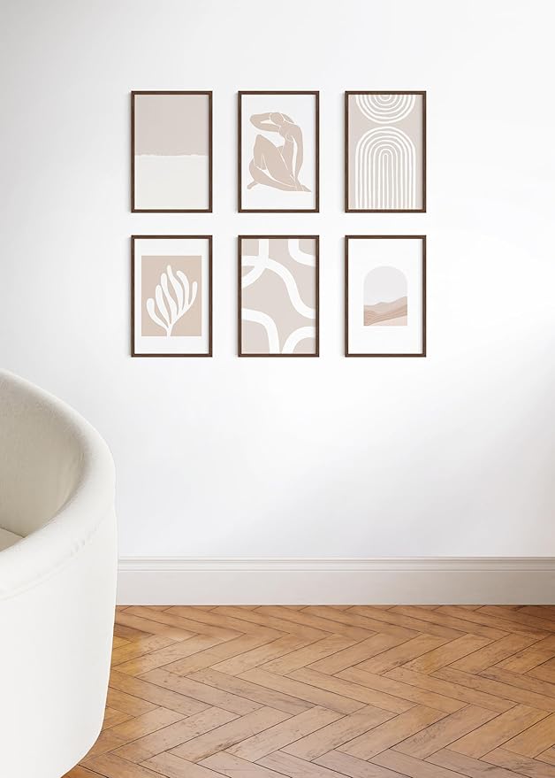 HAUS AND HUES Walnut Wood 11x17 Picture Frames - Set of 9, Natural Frames with Hanging Hardware