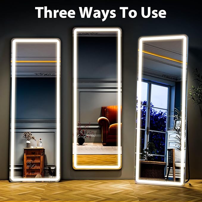 Full Length Mirror with LED Lights, LED Mirrors Full Length Floor Mirror Full Body Mirror for Bedroom Wall Mounted Free Standing (Rectangle, 71" L×26" W)