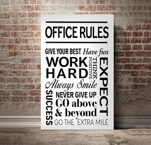 Black and White Inspirational Quote Office Rules Canvas Poster Motivational Print Paintings for Home Office Wall Art Decoration Wooden Framed Ready to Hang-28 x 44 inches