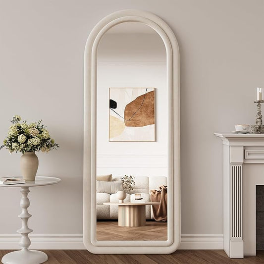 Flannel Full Length Mirror 63"x24", Arched Mirrors Full Length with Stand, Flannel Floor Mirror for Bedroom and Living Room, Full Body Mirror Hanging or Leaning, White