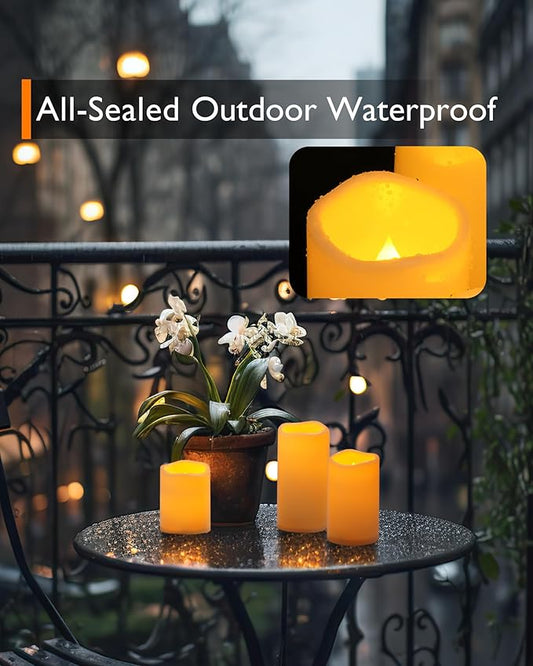 Homemory 3 Pack Flameless Candles, Outdoor Waterproof, Battery Operated LED Pillar Candles with Remote Control and Timer, Plastic, Long Lasting,4”5”6”