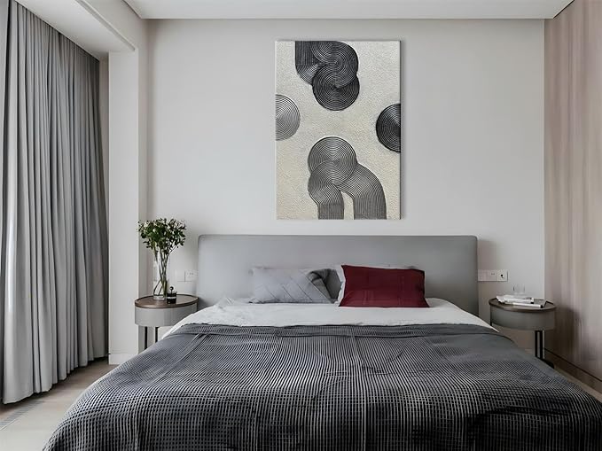 Slyart Grey and Black Abstract Textured Wall Art, Hand-Painted 3D Oil Paintings on Canvas Wall Art 40x28 inch Contemporary Art