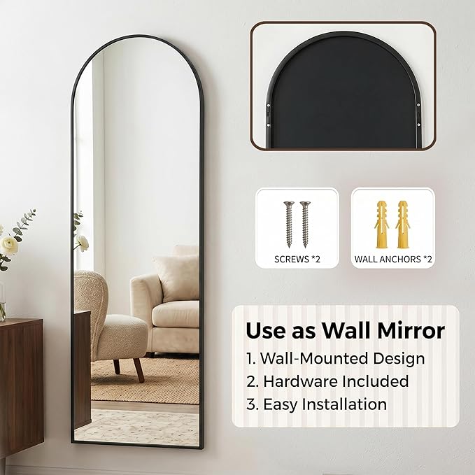 Antok Full Length Over-the-Door Hanging Mirror - Freestanding Wall Mount Leaning Body Mirror for Bedroom Living Room Entryway, 48" L x 14" W, Black