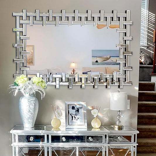 Decorative Mirrors for Wall, 47''x24'' Large Living Room Mirror with Beveled Glass Frame, Rectangle Accent Mirror for Entryway, Dining Room, Fireplace
